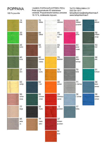 Colour card, Poppana, fabric, bias binding